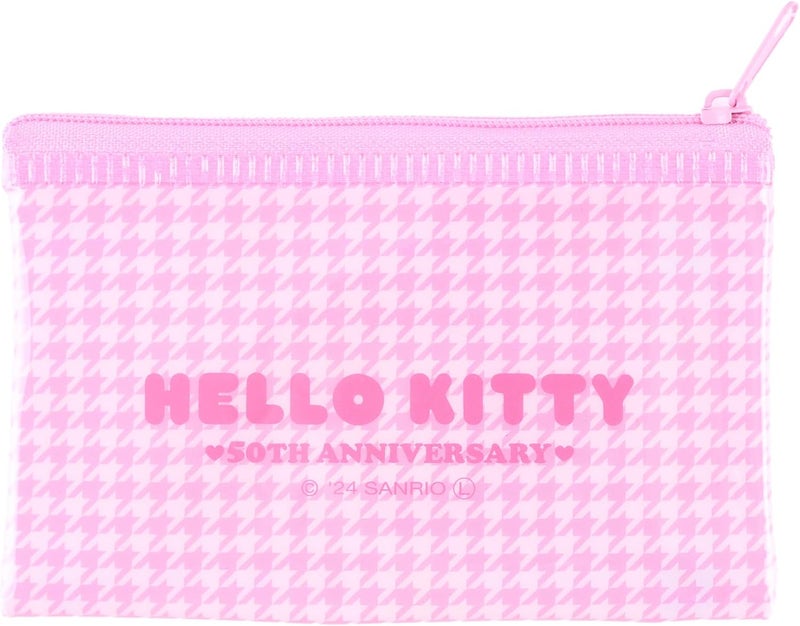 MENBLY Kitty 50th Anniversary Zipper Bag - 4.72x2.95 in Cute Vinyl Card Wallet & Organizer, Kawaii Flat Pouch, Clear Zipper Pouch, Storage Bag (Pink Plaid Kitty) - Image 4
